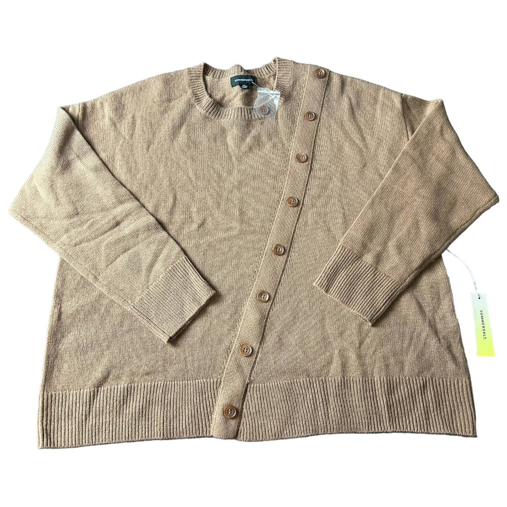 SUMMERSALT The Luxe Cashmere Blend Button Crew Neck Brown Size 1XL